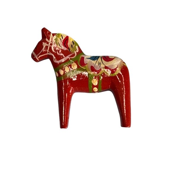 Hand-Painted Swedish Dala Horse Magnet 2" Red Folk Art Sweden - Picture 5 of 6